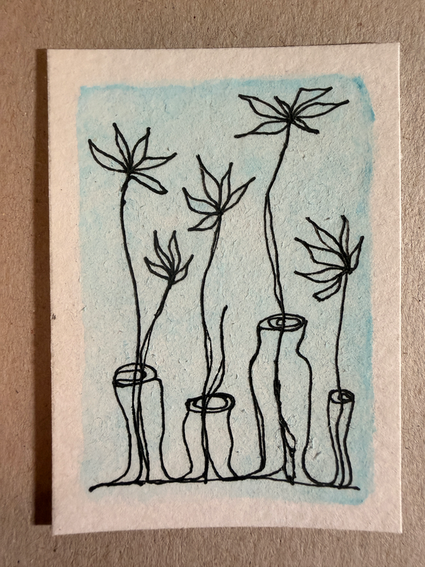 Flower Vases line art by Patricia Cobo aceo art card