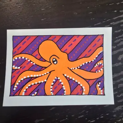Horace the octopus aceo art card thumbnail 2
