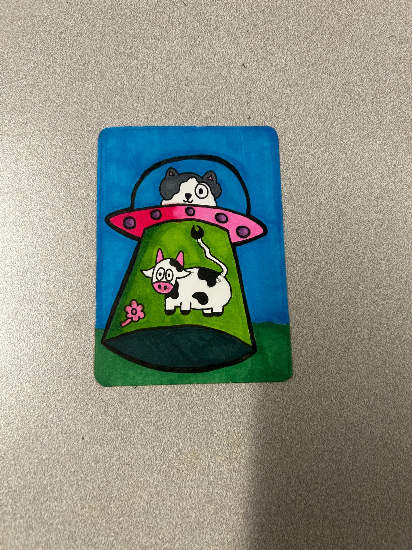 Cat ufo aceo art card