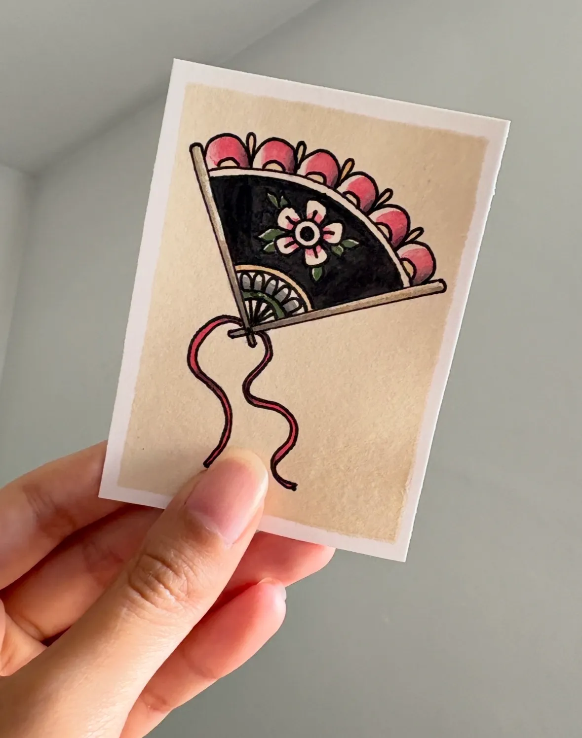 American Traditional Fan - Mini Tattoo Flash Series by BukoTats aceo art card