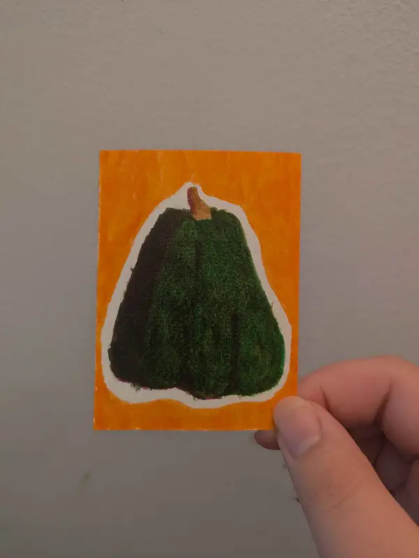 Green Pumpkin Watercolor aceo art card