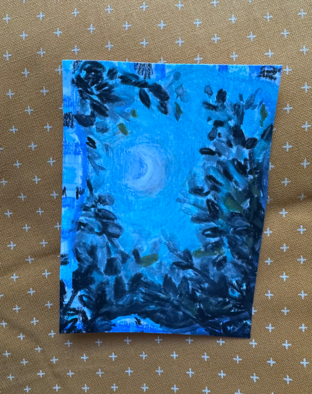 ACEO original Moonlight through the trees pastel aceo art card