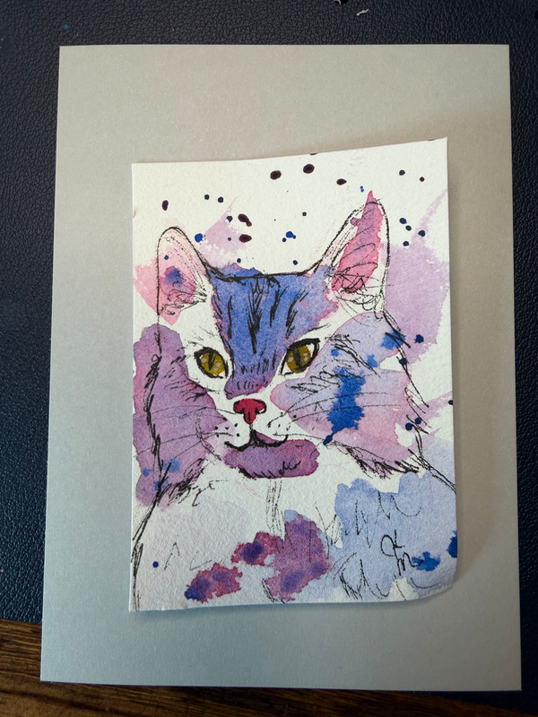 Fluffy cat aceo art card
