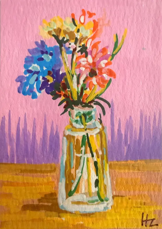 Floral Stillness Series – Seven Original ACEO - painting 5 of 7 - Botanical aceo art card