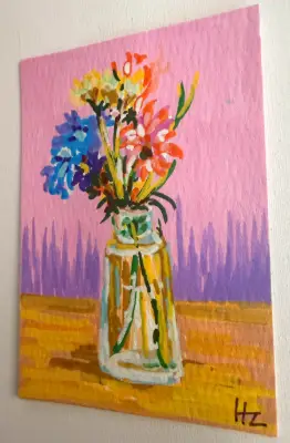 Floral Stillness Series – Seven Original ACEO - painting 5 of 7 - Botanical aceo art card thumbnail 2