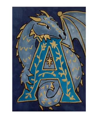 Dragon Illuminated Letter A aceo art card thumbnail 2