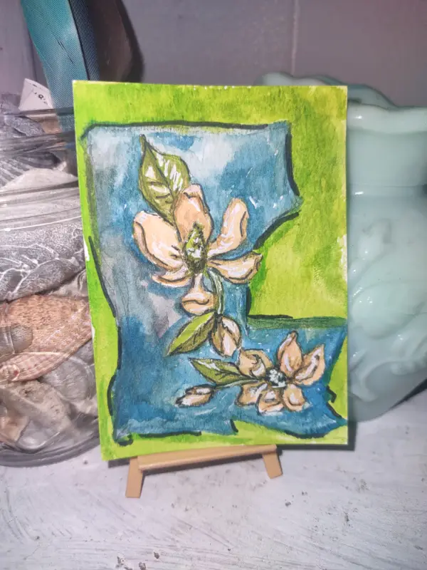 ACEO Original Artwork Louisiana State Flower , Magnolia, watercolors aceo art card