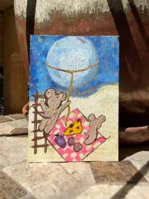 Cheese Under the Moon aceo art card thumbnail 1