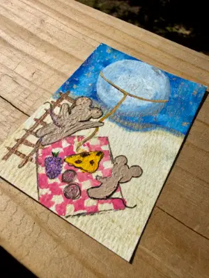 Cheese Under the Moon aceo art card thumbnail 2