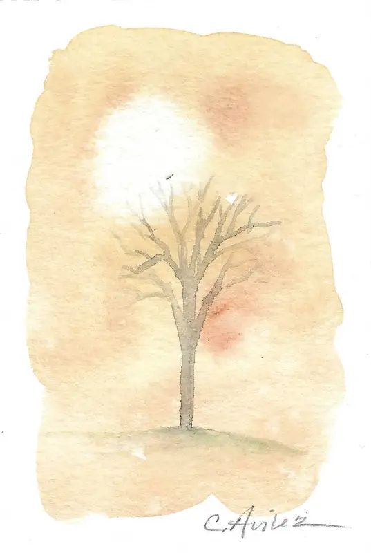 ACEO Original Watercolor Bare Tree Against a Moody Sky aceo art card