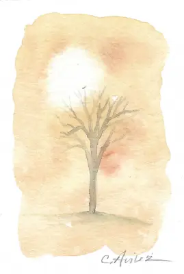 ACEO Original Watercolor Bare Tree Against a Moody Sky aceo art card thumbnail 1