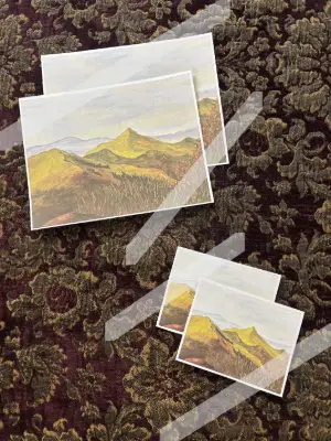 Green Mountain Landscape with Autumn Leaves & Blue Sky 2.5x3.5 in. SIGNED PRINT aceo art card thumbnail 2