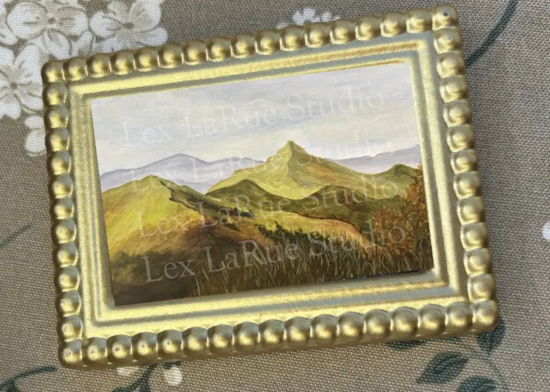 Green Mountain Landscape with Autumn Leaves & Blue Sky 2.5x3.5 in. SIGNED PRINT aceo art card