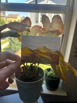 Green Mountain Landscape with Autumn Leaves & Blue Sky 2.5x3.5 in. SIGNED PRINT aceo art card thumbnail 3