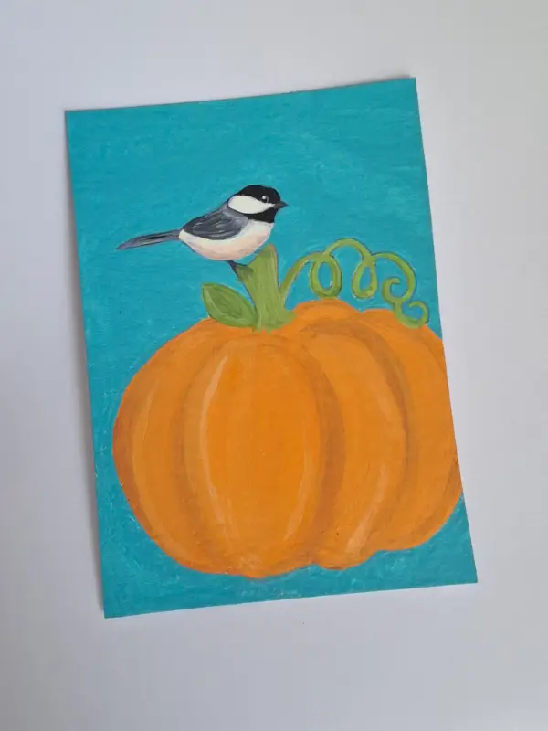 Chickadee pumpkin aceo art card