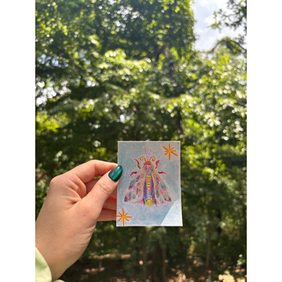 Rainbow Fuzzy Moth aceo art card thumbnail 2