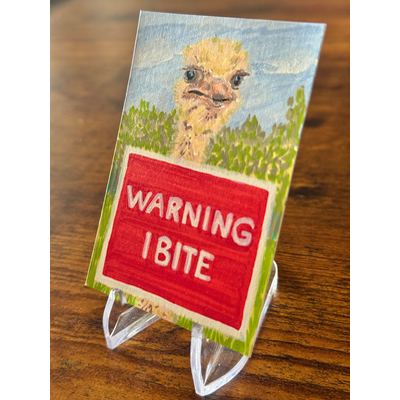 WARNING I BITE, Ostrich aceo art card thumbnail 2