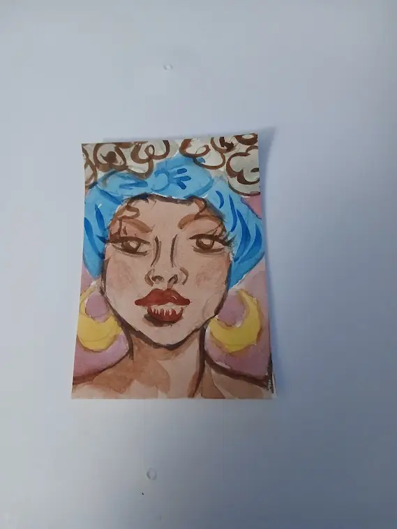 ACEO Art Original Abstract Painting Watercolor Gouache 2.5x3.5 Lady aceo art card