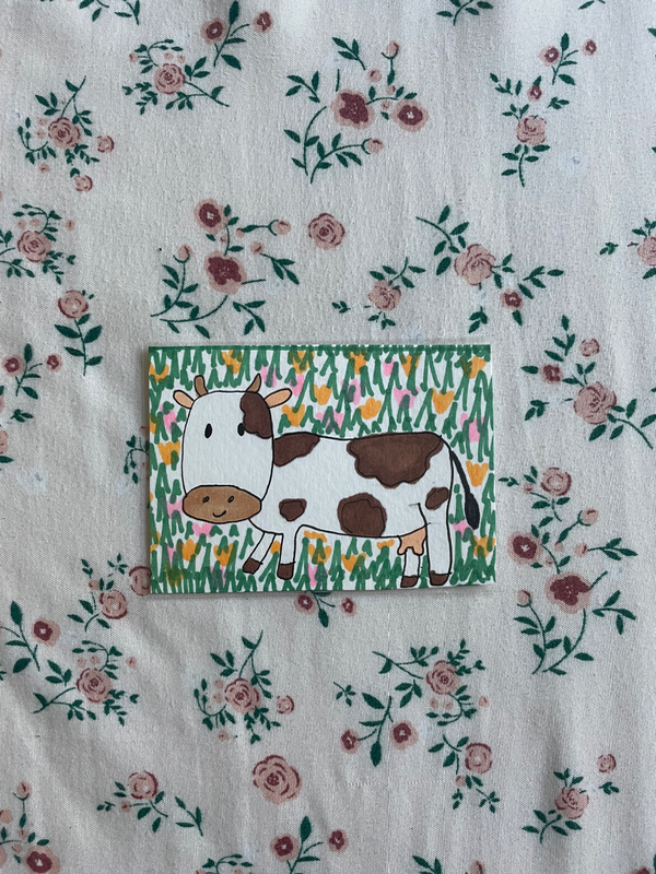 Flower Cow aceo art card