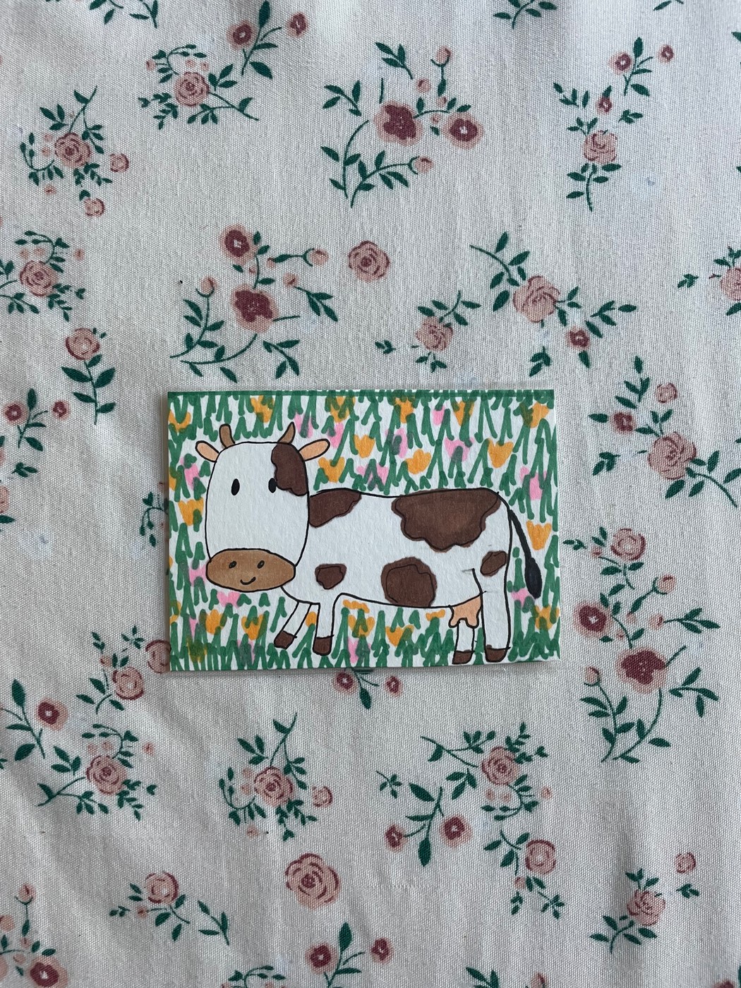 Flower Cow aceo art card