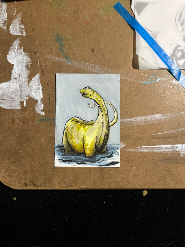 Dinosaur in Water aceo art card