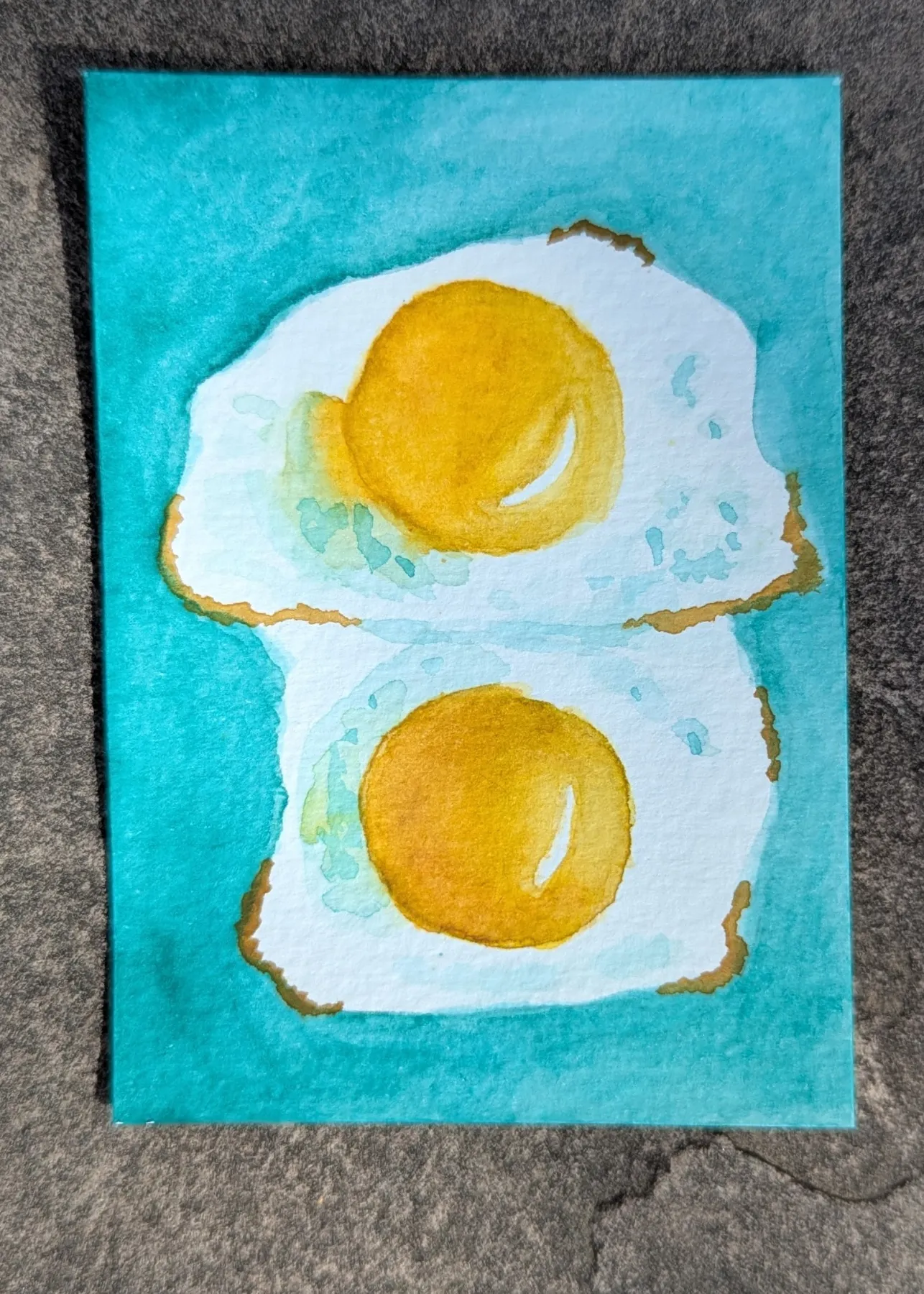 "Fried Eggs" - Watercolor ACEO of Breakfast Food by needle.rat aceo art card