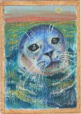 Blue Seal at Sunset aceo art card thumbnail 2