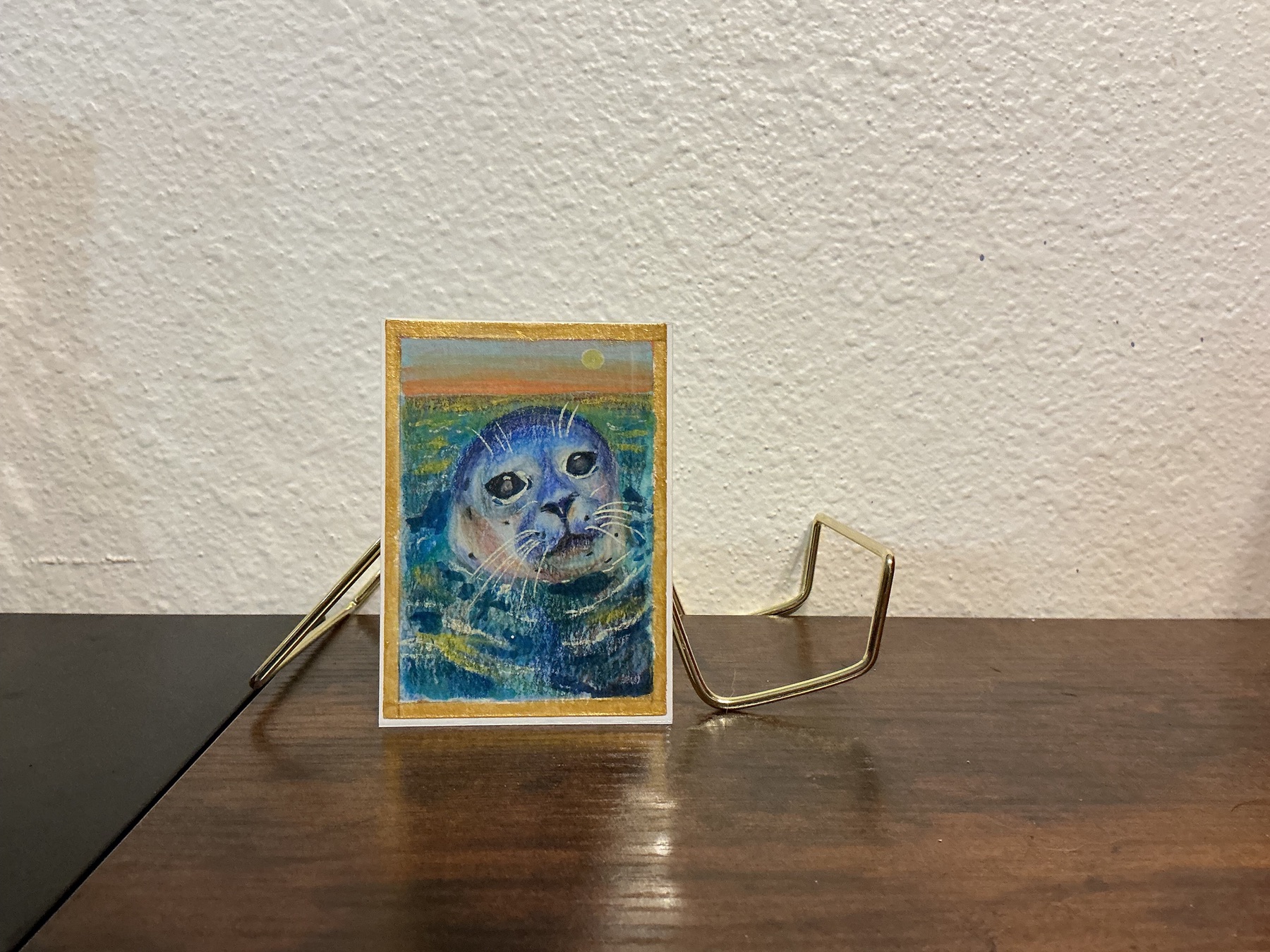 Blue Seal at Sunset aceo art card