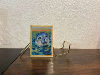 Blue Seal at Sunset aceo art card thumbnail 1