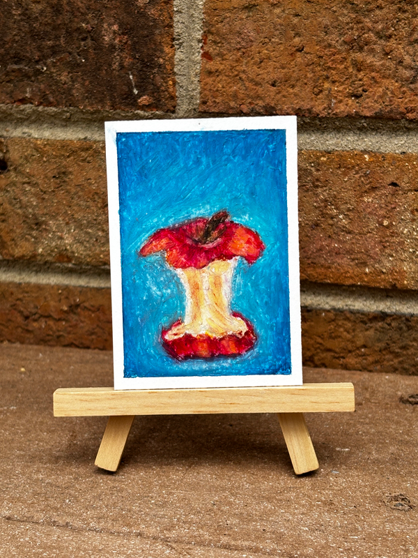 Apple Core - Plein Air / Impressionism - Oil Pastel aceo art card