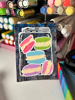 Macarons in a Jar ACEO – Colorful Dessert Mini Painting – Whimsical Sweet Treat Art Card aceo art card thumbnail 3