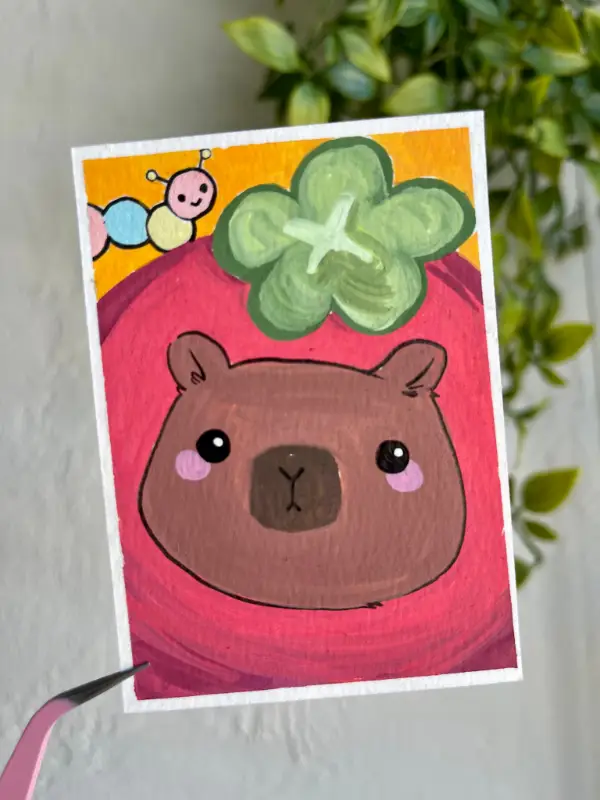 Tomato Capybara aceo art card