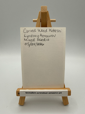 Carved Wood Kokeshi Original ACEO by Lyndsay Aznaurov aceo art card thumbnail 2