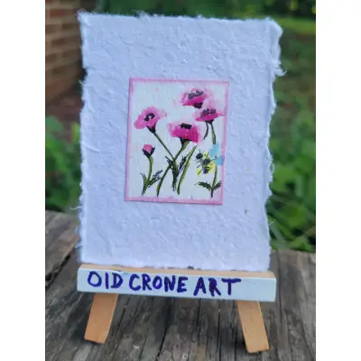 Bee and Pink Poppies Handmade Paper aceo art card thumbnail 5