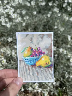 Pears & Grapes aceo art card thumbnail 2