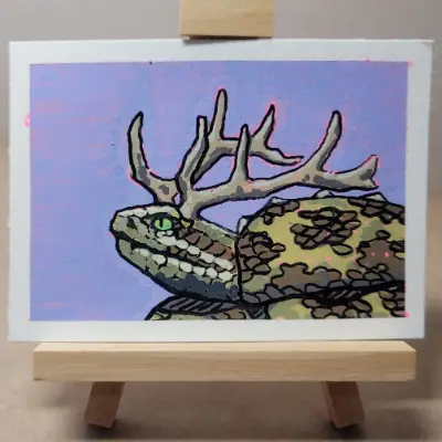Colorful Cryptids 2/? "Great Horned Serpent" aceo art card thumbnail 2