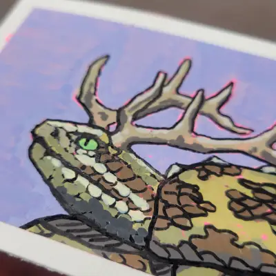 Colorful Cryptids 2/? "Great Horned Serpent" aceo art card thumbnail 3