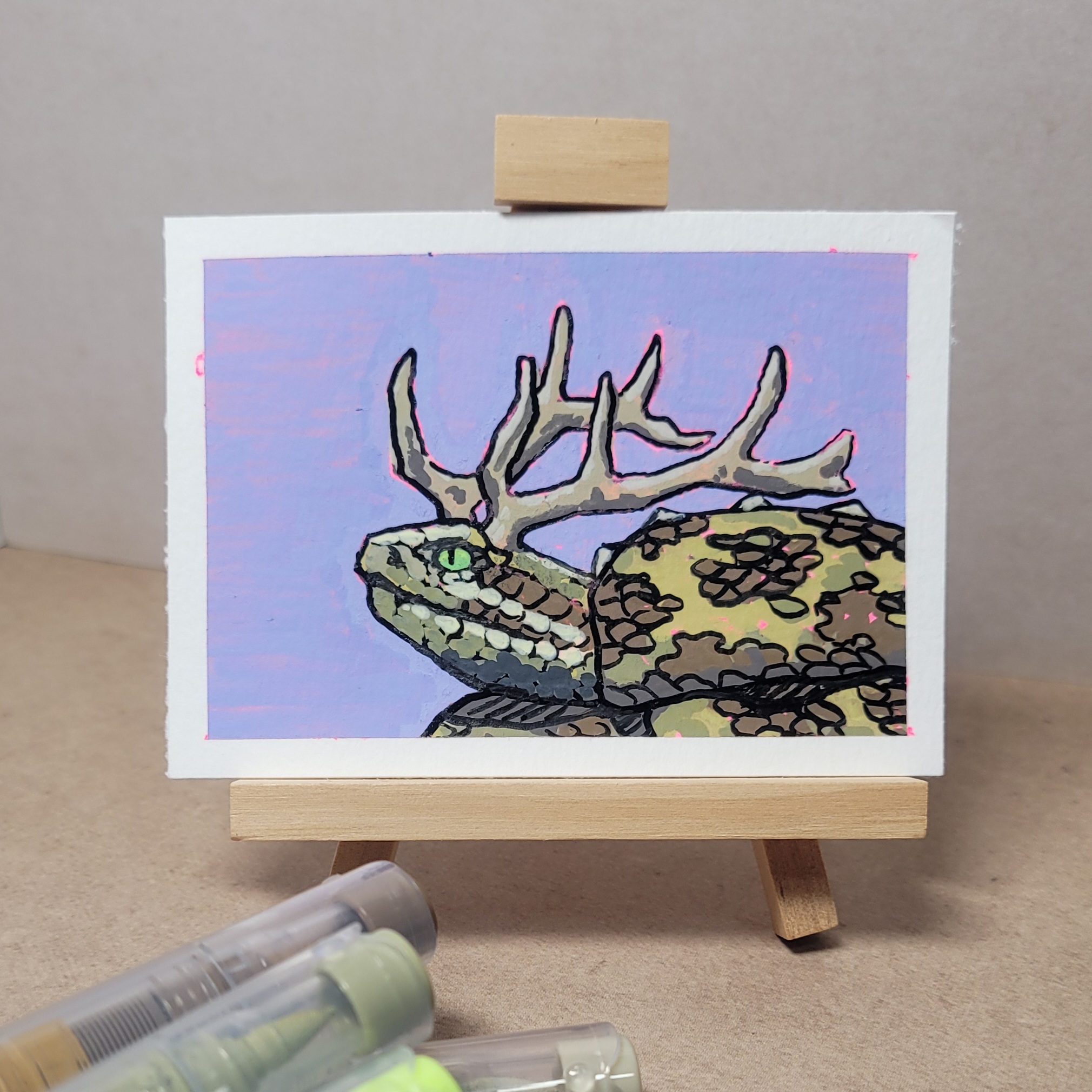 Colorful Cryptids 2/? "Great Horned Serpent" aceo art card