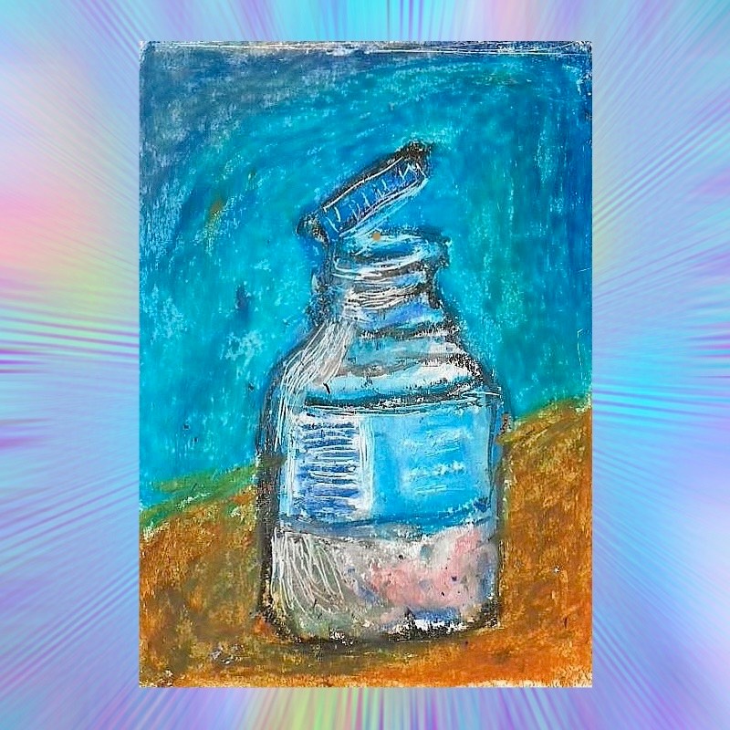 Waterbottle #1, oil pastel aceo art card