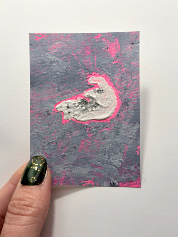 Abstract white cat rolling over by lizz aceo art card