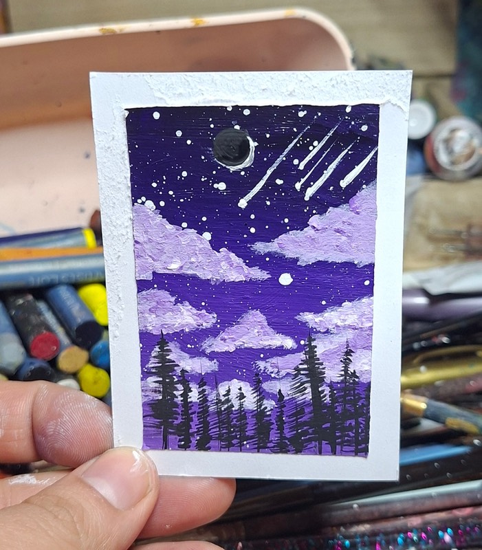 Purple night sky aceo art card
