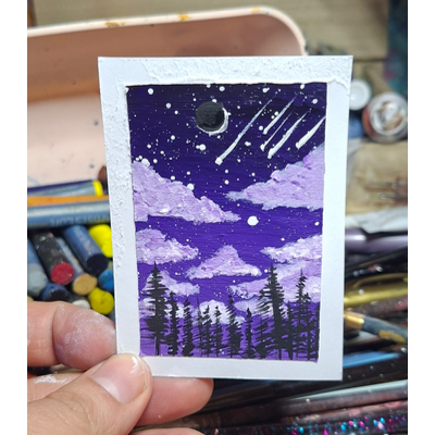 Purple night sky aceo art card thumbnail 1