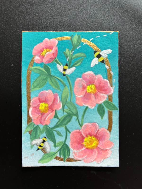 The Bees In Spring aceo art card