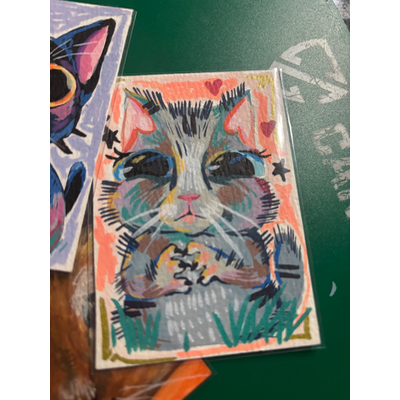 ORIGINAL ART - ''Filly Cat''  and '' Kipper Cat'' set of two, series ''Fuzzy Sunny Fun'' aceo art card thumbnail 2