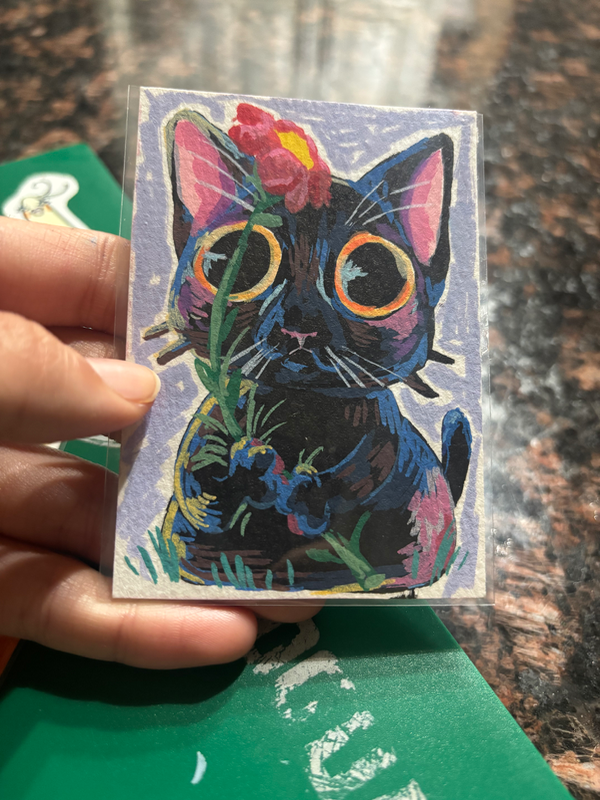 ORIGINAL ART - ''Filly Cat''  and '' Kipper Cat'' set of two, series ''Fuzzy Sunny Fun'' aceo art card