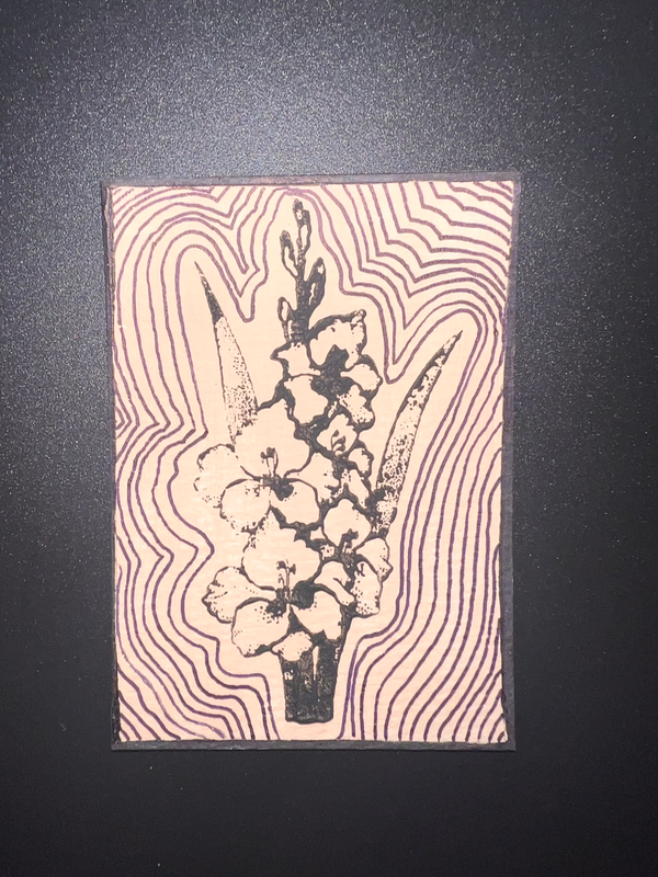 ACEO Original, Orchid Flower, Acrylic Stamp, 2.5 x 3.5” Mini Art Card aceo art card