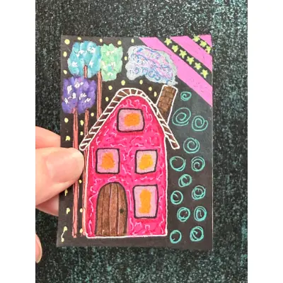 Smoke Show Whimsical House aceo art card thumbnail 1