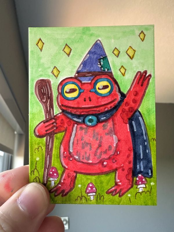 Red Wizard Frog aceo art card