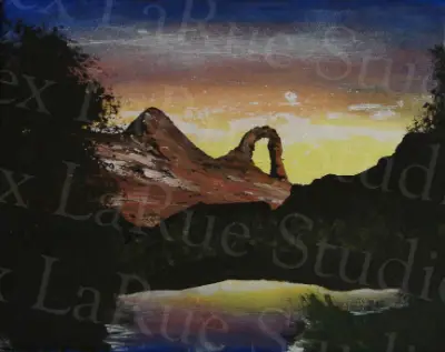 Dawn/Dusk Desert Landscape Rock Archway Canyon 2.5x3.5 in. SIGNED PRINT aceo art card thumbnail 3