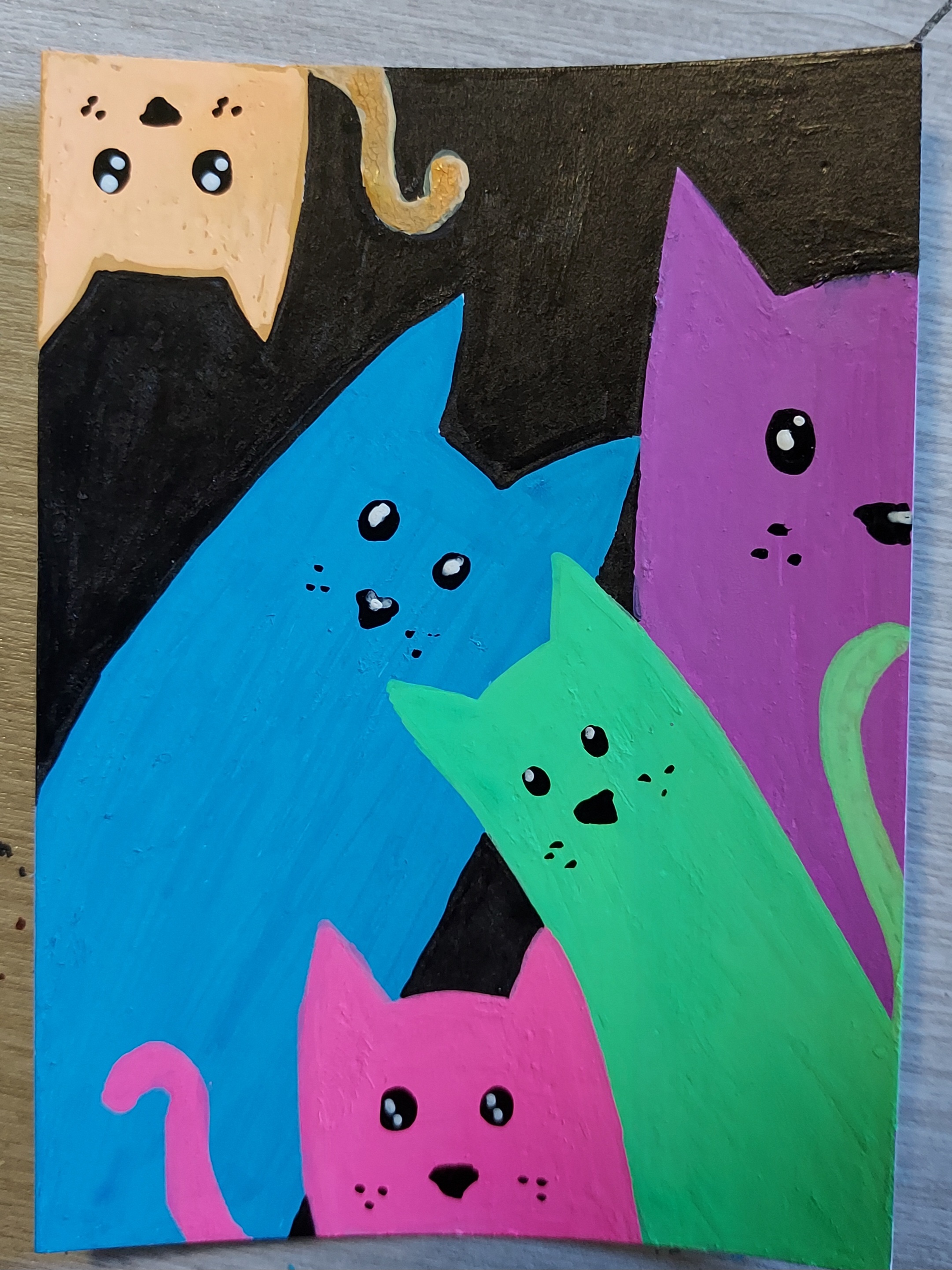 Neon Kitties aceo art card